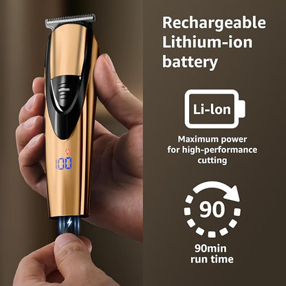 SHPAVVER Beard Trimmer for Men: Professional Barber Hair Clippers - 12-in-1 Cordless Grooming Kit - Waterproof Electric Razor with Turbo Speed & Precision Blades, Gold