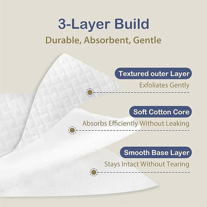 Ourmed Life Large Cotton Pads for Makeup Removal, Soft & Lint-Free Face Pads with Pressed Seam Design, Durable Makeup Remover Pads for Facial Cleansing on All Skin Types, 3x3 Inch, 60 Count