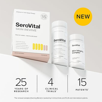 SeroVital Skin Revive Anti Aging Supplement – Dual Action Day/Night Formula with Skin Integrity & Renewal Complex for Collagen Support, Skin Hydration, Fine Line Reduction – 30-Day Supply