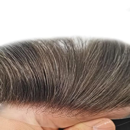 FACE MIRACLE Hair System for Men French Lace Mens Toupee Human Hair Replacement System Lace with PU Toupee for Men Male Hair Piece Wigs 6"X8" #210 Darkest Brown with 10% Gray
