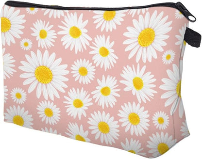 Cute Travel Makeup Bag Cosmetic Bag Small Pouch Gift for Women (Daisy Pink)