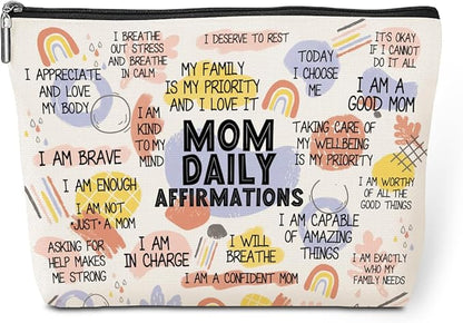 Daily Affirmations for Women Makeup Bag Mom Gifts Mom Stuff Mental Health Gifts Inspirational Gifts for Women Mother Mama Mommy Gifts for Mom from Daughter Son Birthday Mothers Day Travel Toiletry Bag