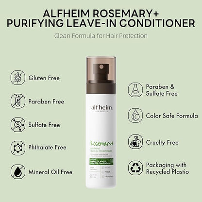 ALFHEIM Rosemary+ Purifying Leave-In Mist – Lightweight Conditioning & Refreshing Spray for Oily & Fine Hair with Rosemary, Peppermint & Jojoba Oils – Detangles, Smooths & Revives – 5.4 oz / 160 ml