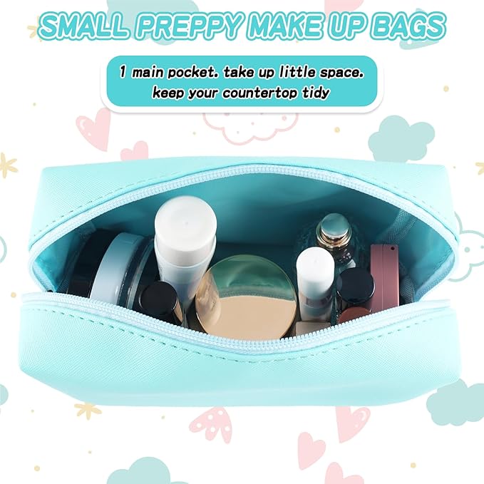 Gifts for Girls Initial Makeup Bag Personalized Cosmetic Bag with Zipper Cute Travel Toiletry Bag Waterproof PU Preppy Makeup Pouch Birthday Gift for Teen Girls Women(Blue V)