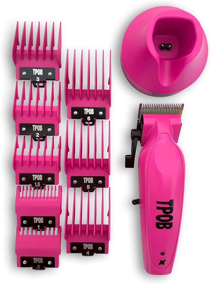 TPOB X Digital Brushless 6800rpm Professional Hair Trimmer Hair Clippers for Men, Psycho Zero Gapped T-Blade Trimmer Cordless Rechargeable Edgers Clippers (X Clipper Pink with Stand)