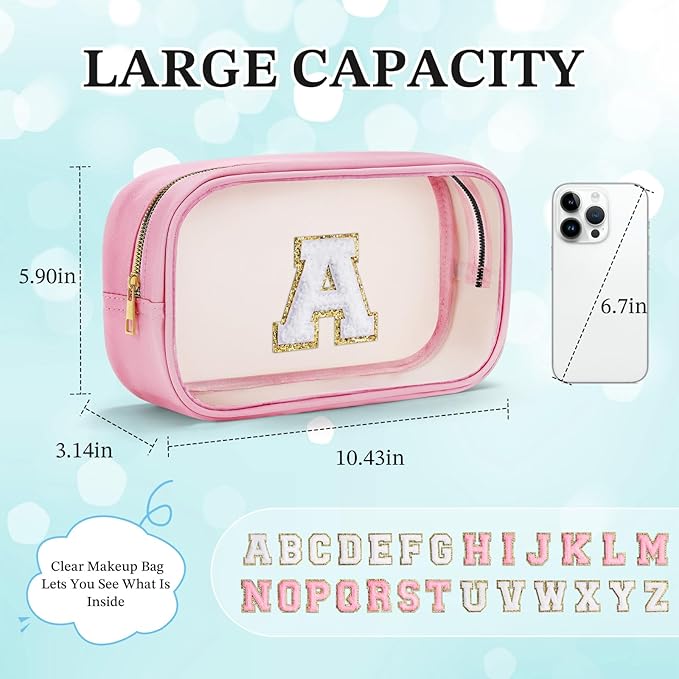 YOOLIFE Birthday Gifts for Kids | Travel Toiletry Bag | Pink Clear Makeup Bag for Teen Girls Kids Cosmetic Bags Gifts for 5 6 7 8 9 10 11 12 13 Year Old Girls Birthday Gifts for Girls Initial D