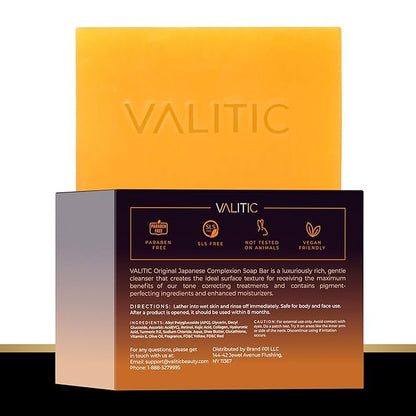 VALITIC Kojic Acid Soap for Hyperpigmentation - with Glutathione, Collagen & Vitamin C - Natural Soap Bars with Turmeric - Original Japanese Complex for Dark Spot Correction - 2 Pack