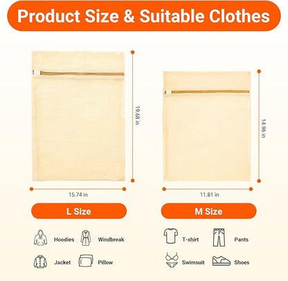 3Pcs Mesh Laundry Bags for Delicates, Durable Organic Cotton Mesh Wash Bags, Sturdy Zipper Laundry Bag for Lingerie, Clothes, Shoes, Socks, Medium