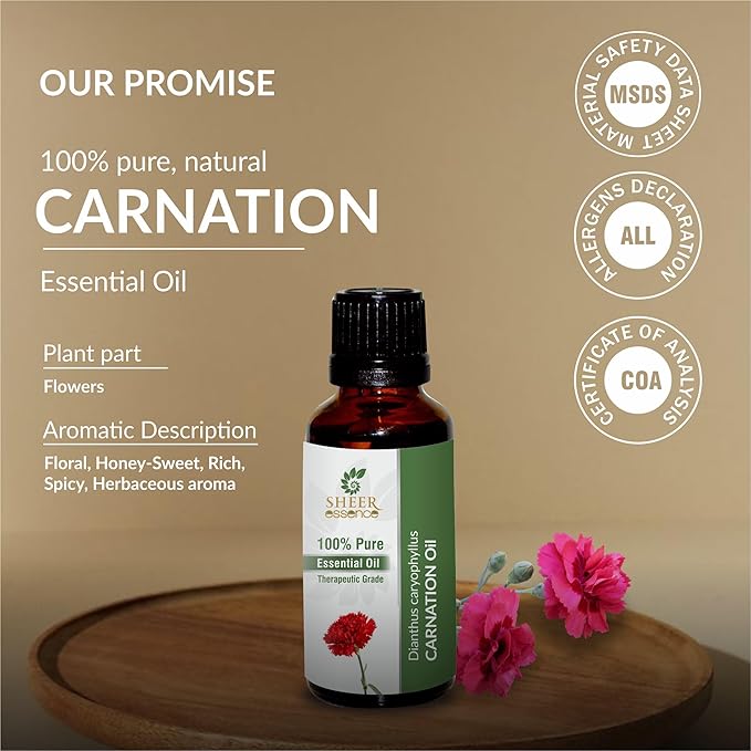 Carnation Oil -(Dianthus Caryophyllus)- Essential Oil 100% Pure Natural Undiluted Uncut Therapeutic Grade Oil 8.45 Fl.OZ