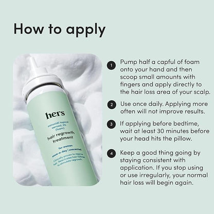 hers Hair Regrowth Treatment - Topical Minoxidil 5% Foam for Women - Extra Strength - Supports Thicker, Fuller Hair - Non-Greasy - Unscented, 2 Pack
