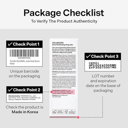 Torriden CELLMAZING Pore Perfecting Ampoule 30ml (1.01 fl.oz.) | Improving Skin Elasticity | 5D Collagen, Peptide Complex, PHA, LHA | Korean Facial Serum, Korean Skin Care