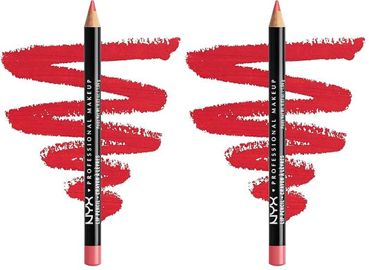 NYX PROFESSIONAL MAKEUP Slim Lip Pencil, Long-Lasting Creamy Lip Liner - Hot Red (Pack of 2)