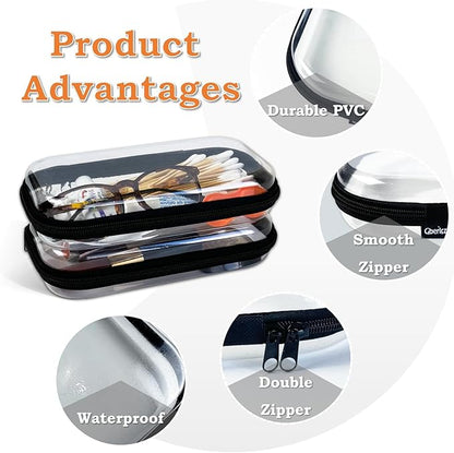 Clear Zipper Pouches for Organizer, Waterproof Hard Clear Zipper Case, Hard Plastic Pouch with Zippered