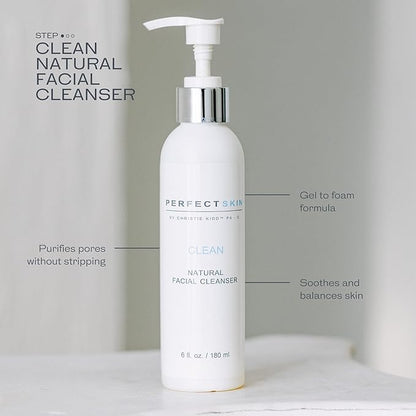 PERFECT SKIN BY CHRISTIE KIDD, PA-C | Clean Natural Facial Cleanser – Gentle Face Wash with Aloe, Olive Leaf & Tea Tree – Soothes, Hydrates, Deep Cleans Pores – 6 fl oz (180 ml)