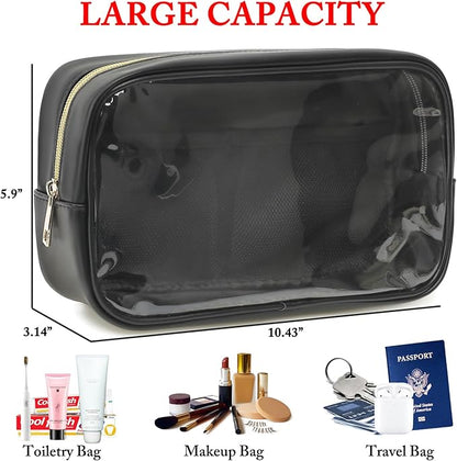 Clear Makeup Bag with 2 Customizable Chenille Letters - Waterproof PU Leather Cosmetic Case, Large Personalized Toiletry Pouch for Women & Teens, Ideal for Travel & Gift