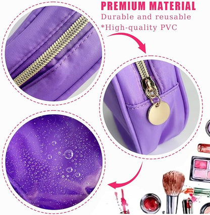 2PCS Solid Cosmetic Bag and Travel Pouch-Durable PVC Material,Versatile,Zipper Design for Smooth Sliding-Ideal for Makeup,Travel Essentials (2PCS-Purple)