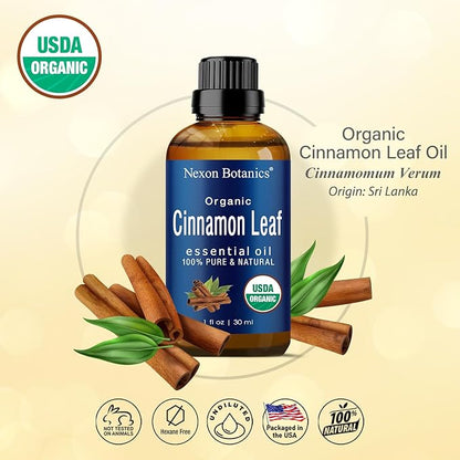 Organic Cinnamon Essential Oil 30 ml - Pure, Natural Oils for Aromatherapy, Diffusers, DIY, Candle and Soap Making Scent - Nexon Botanics