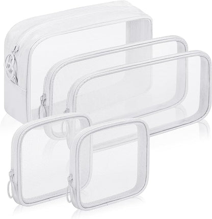 5 Pieces Mini Zipper Nylon Mesh Pouch, Mesh Cosmetic Bags Makeup Bags, Multipurpose Travel Toiletry Bags for Office Supplies and Travel Accessories (White, Assorted Sizes)