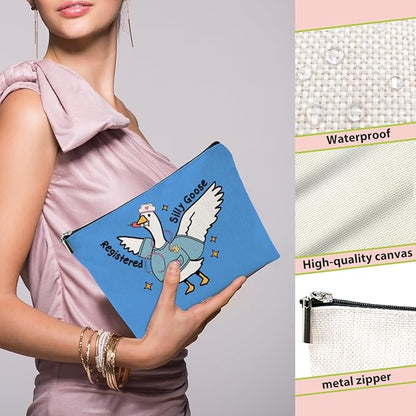 Nurse Practitioner Gifts Makeup Bag, Nurse Accessories Funny Goose Cosmetic Bag, Travel Organizer Zipper Pouch Thank You Nurses Week Gifts for Women Registered Nurses Physician Assistant, Blue