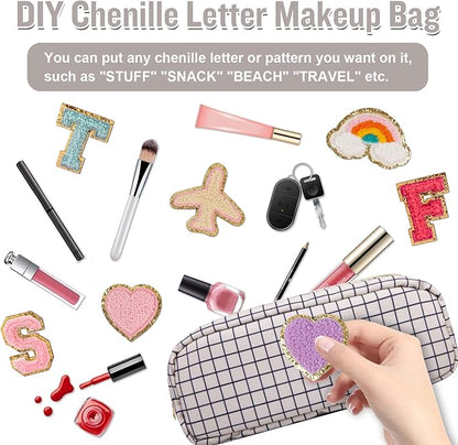 Nylon Slim Makeup Bag, Cute Makeup Brush Bag Checkered Makeup Bag Preppy Cosmetic Zipper Pouch for Purse, Travel Toiletry Bag Coin Pouch Make Up Organizer for Women Men Girls