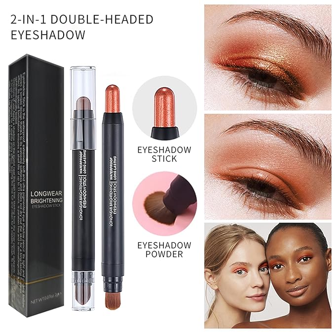Rose Pink Dual Ended Eyeshadow Stick 12 Colors Matte and Shimmer Waterproof Long Lasting Creamy Eyeshadow Pencil for Smokey Eye Natural Everyday Makeup