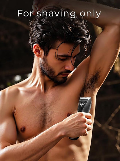 Body Hair Trimmer for Men - Pubic Hair Trimmer for Man - Electric Ball Shaver with Display & Light - Waterproof Wet/Dry Groomer kit for Groin - Wireless Charging - Ceramic Blade with 3 Comb