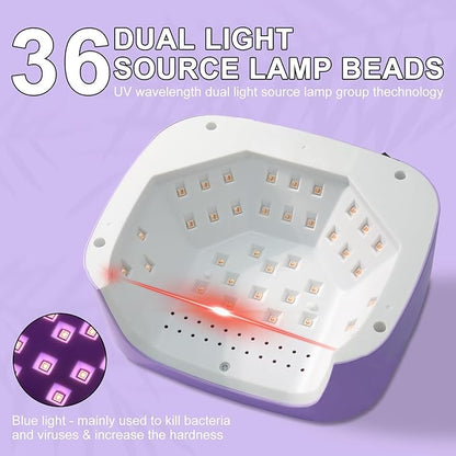 LIMEGIRL UV LED Nail Lamp Kit for Gel Polish Professional Fast Curing Purple Dryer Light Set with 4 Timer Settings Cordless Rechargeable Nail Art Cure Machine with UV Gloves and Automatic Sensor