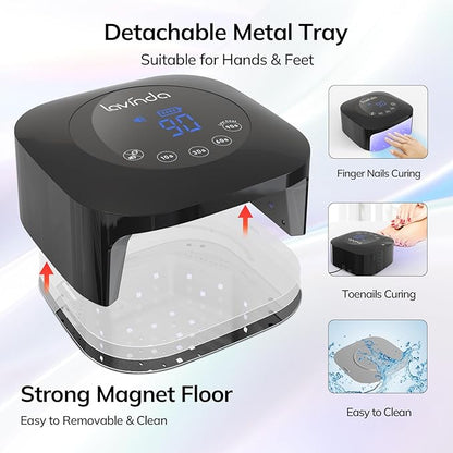 UV Light for Nails, Lavinda UV Nail Lamp 54W Rechargeable Nail Dryer Gel Polish Light with Large Touch Display, Professional Fast Curing Lamp with 4 Timer Setting Auto Sensor for Salon & Home