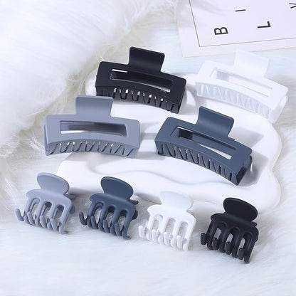 Medium Hair Clips for Women 8 Pcs Small Claw Clips for Thin and Thick Hair 2 Styles Hair Claw Clips Combination Rectangle Banana Jaw Hair Accessories for Women and Girls (Grey)