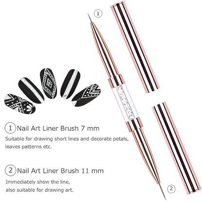 2Pcs Dual-ended UV Gel Nail Brush Set Rhinestone Handle Nail Art Design Brushes Professional Nail Tools Rose Gold