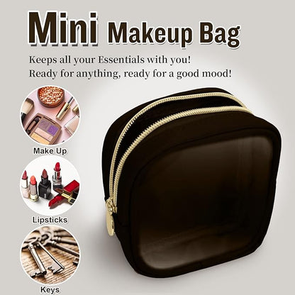 Nylon Mini Clear Makeup Organizer Bag for Purse, Small Cute Black Makeup Bag Preppy Cosmetic Zipper Pouch Purse, Waterproof Travel Coin Pouch Sanitary Napkin Storage Bag Clutch for Women Girls(Brown)