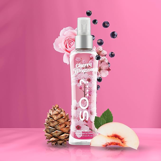 So…? Cherry Blossom Body Mist Floral Perfume for Women - Peach, Rose, Cedarwood Notes - Body Spray - Gifts for Women - 3.5 oz