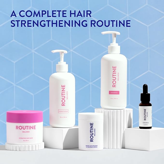 Routine Wellness Anti-Thinning Shampoo and Conditioner Set for Thinning Hair - Biotin DHT Blocker Women & Men - Color Safe Shampoo for Hair Loss & Healthier Hair - Vanilla Cashmere & Oak (Pack of 2)