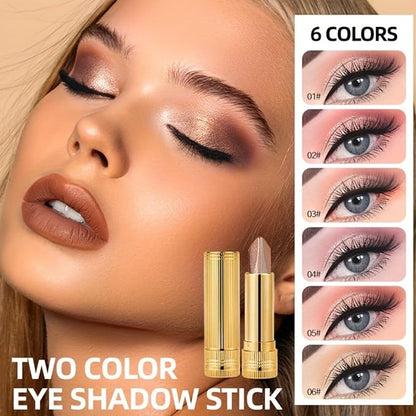 6 Pcs Glitter Eyeshadow Two-Color Gradient Eyeshadows Set with Highly Pigmented and 12 Colors Eye Shadow Stick for Women Eye Makeup