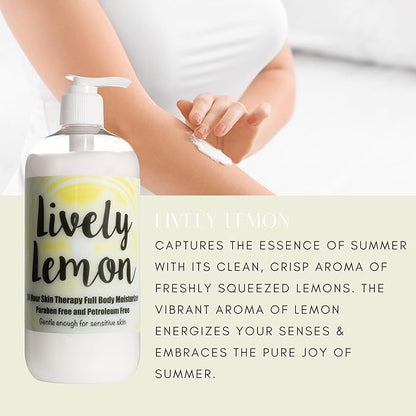 The Lotion Company Lively Lemon Body Lotion – 24 Hour Moisturizer Handcrafted in USA | Paraben-Free, Lightweight Skincare for Dry, Sensitive Skin | Small-Batch Father-Daughter Brand | 16 oz