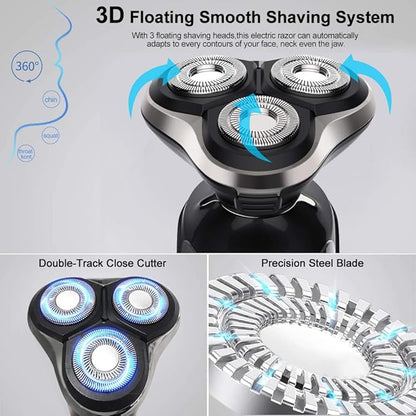 Electric Razor for Men - Rechargeable Electric Shaver for Men, Waterproof Wet Dry Cordless Razor with Nose Hair Trimmer and Sideburns Trimmer