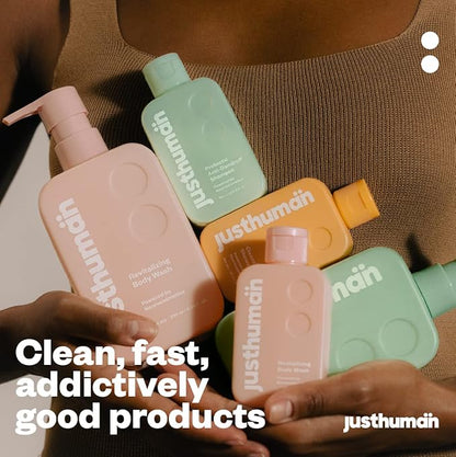 JustHuman Revitalizing Body Wash Lemon Balm and Holy Basil pH Balanced -Brightening Moisturizing and Nourishing Shower Gel For Men and Women | Paraben Free Sulphate Free | 8 oz Pack of 1