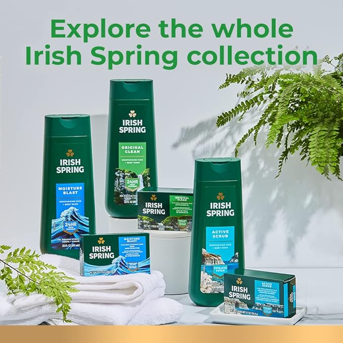 Irish Spring Original Moisturizing Body Wash for Men, 24-Hour Fresh, Face and Body Wash, Biodegradable Ingredients, Paraben Free, Cool Fresh Scent, 30 fl oz Pump Bottle