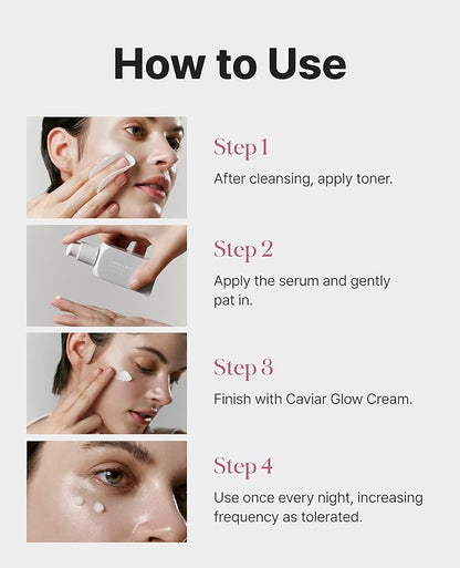 Delere Caviar Glow Smoothing Serum | Caviar Collagen with Niacinamide and Retinol for Face | Korean Serum for Glowing Skin and Radiant Glass Skin, 1.7oz