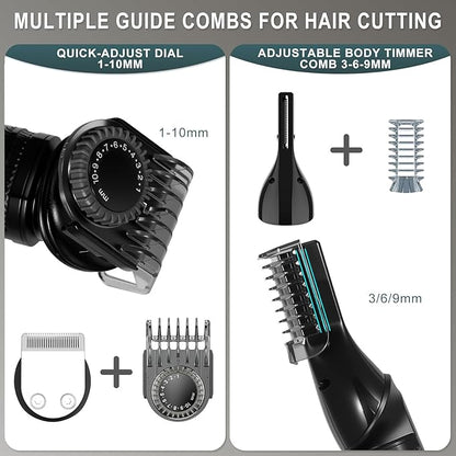 Hatteker 8-in-1 Mens Grooming Kit - Zero-Gap T-Blade Trimmer, IPX7 Waterproof Cordless Set with Hair Clipper/Beard Trimmer/Nose Trimmer, USB Rechargeable (1.5H Charge 180M Use) for Home & Travel