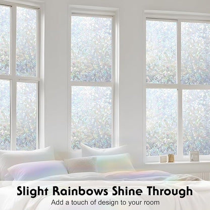 Volcanics Rainbow Window Privacy Film with Installation Tools, Decorative Stained Glass Window Film, Static Cling Heat Control Window Tinting Film Stickers, Grayish Silver, 17.5 x 78.7 inches