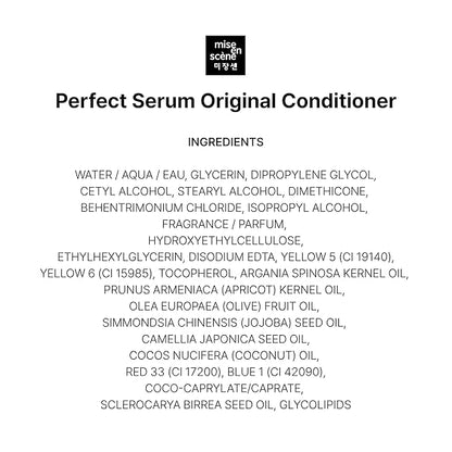 Mise En Scene Perfect Serum Original Conditioner For Damaged Hair, Nutrient Care With Argan Oil, Containing Jojoba-Seed-Oil For Smooth, Glossy Texture, 22.99 Fl. Oz.