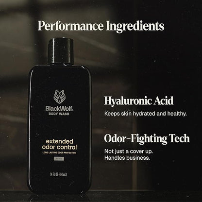 Black Wolf Deodorizing Body Wash for Men - Mens Long-Lasting Shower Gel Fights Body Odor - Hydrating & Moisturizing Body Cleanser Soap Removes Grime, Sweat & Buildup - Clean & Crisp Agave Scent
