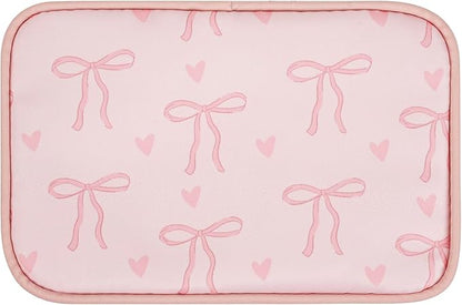 Cute Clear Makeup Bag with Bow Patten,Transparent Nylon Travel Cosmetic Case with Zipper,Portable Makeup Organizer Pouch for Essentials(04Pinkbow-pink)