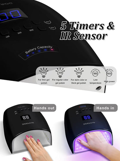 UV LED Nail Lamp, Cordless Gel Polish Dryer for Professional Gel Manicures - Black