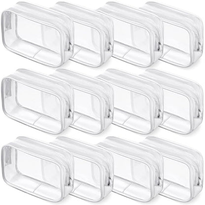 Weewooday 12 Pieces Clear Makeup Bags Cosmetic Storage Bags PVC Zipper Pouches Travel Waterproof Makeup Plastic Case for Women Organizing Toiletries Traveling (Small,Small,White Side Frosting)