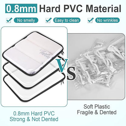 Hoolerry 3 Pcs Clear Hard Zipper Case Plastic Pouch Transparent Hard Case Clear Makeup Bag Portable Travel Organizer Bin for Cosmetics, Building Blocks, Puzzles(Black,L)