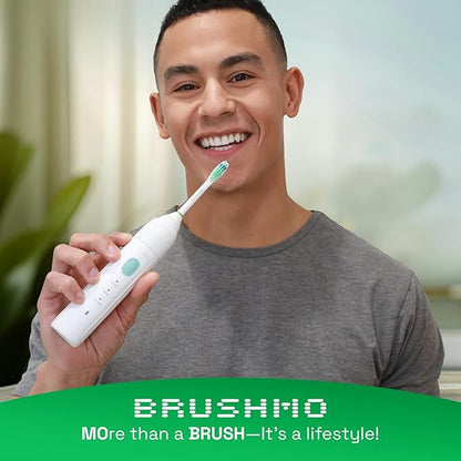 Brushmo e-Series Total Clean Replacement Toothbrush Heads, Compatible with Philips Sonicare Screw-on Electric Toothbrush Handles, 6 Standard Heads, Medium Firm Dupont Bristles, BM726-bg, White