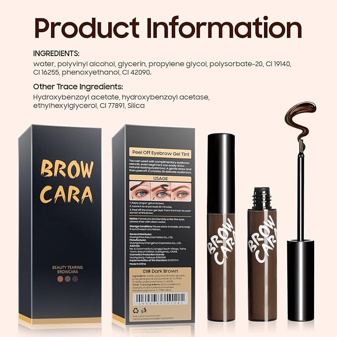 Brow Tattoo Peel Off Tint - Brow Gel Eyebrow Tattoos Waterproof, Eyebrow Gel Tint with Eyebrow Stencils Long-Lasting Makeup, Eye Brow Pencils Create Full Voluminous Brows for Women (Light Brown)