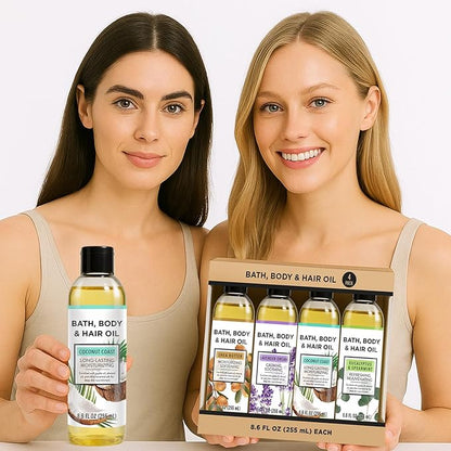 Bath Oil Body Oil with Shea Butter, Lavender, Eucalyptus Mint, Coconut Scent Bath Oils, Mother's Day Gifts for Women, 25.8 fl oz (Pack of 4)